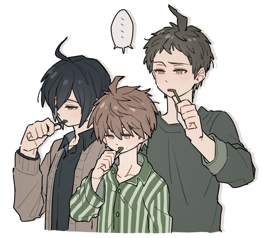 saihara shuichi, hinata hajime, and naegi makoto (danganronpa and 3 more) drawn by cheeseko