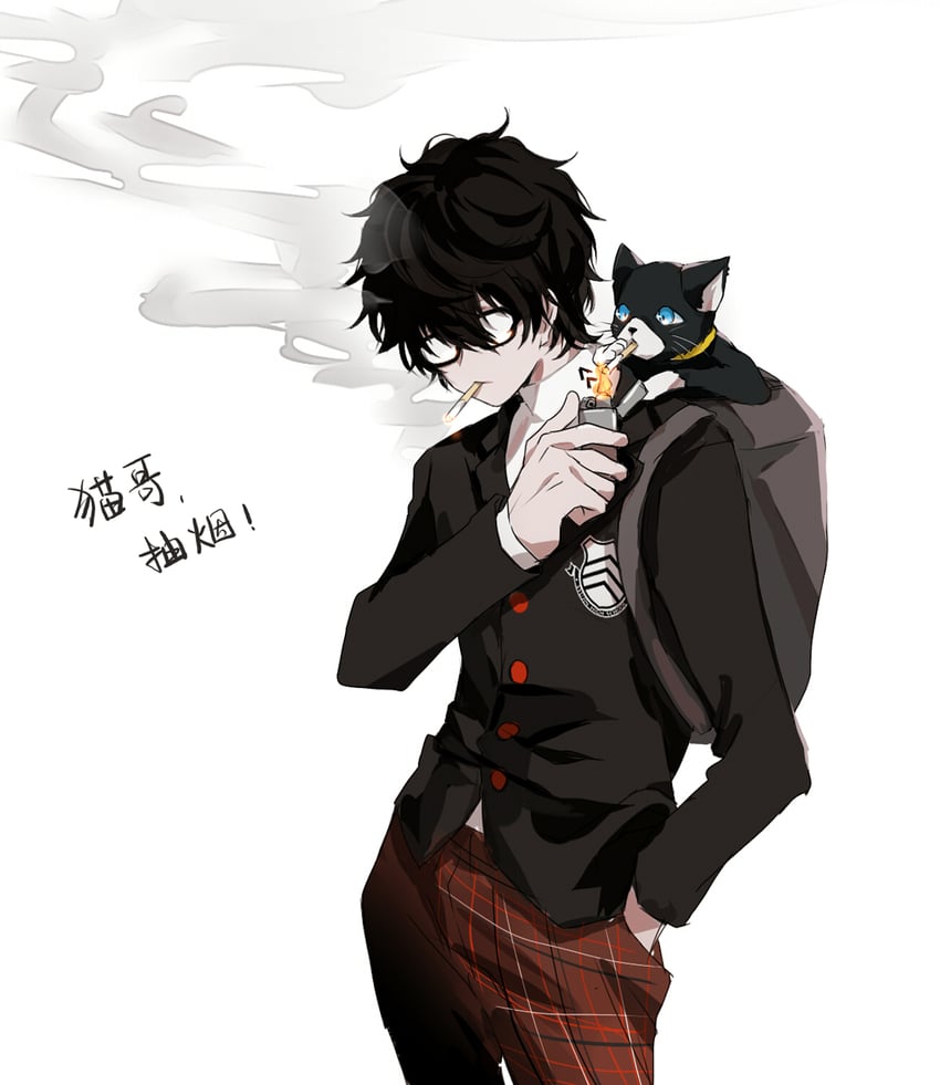 amamiya ren and morgana (persona and 1 more) drawn by an_(bfzann)