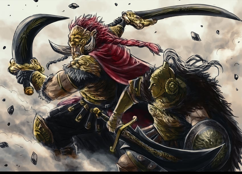 starscourge radahn and redmane freyja (elden ring and 1 more) drawn by qizeaq