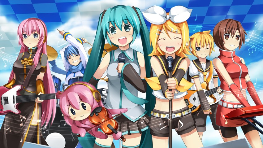 hatsune miku, kagamine rin, kagamine len, megurine luka, kaito, and 2 more (vocaloid) drawn by yakitori_(oni)