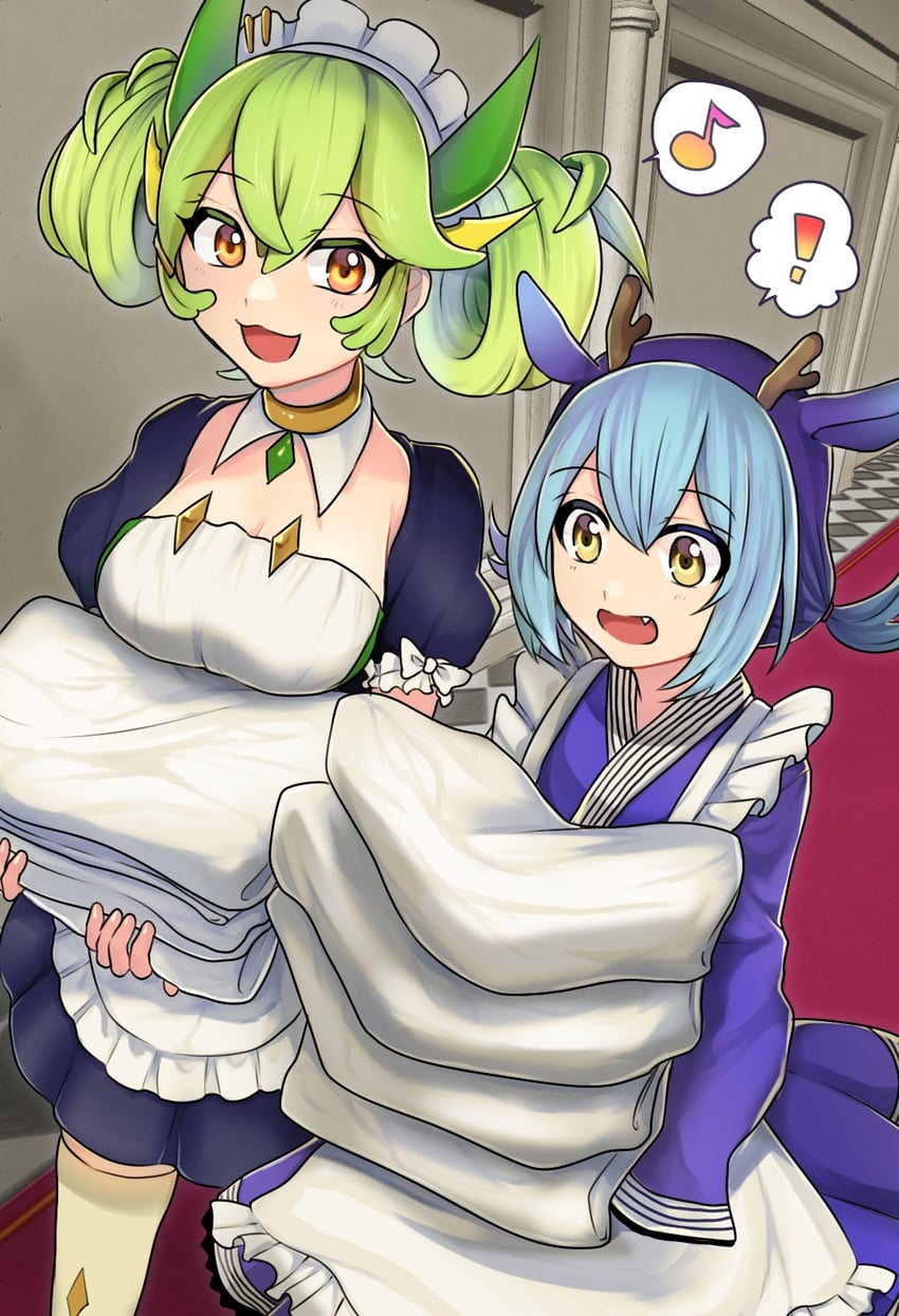 laundry dragonmaid and parlor dragonmaid (yu-gi-oh!) drawn by pinyata_(pinyaland)