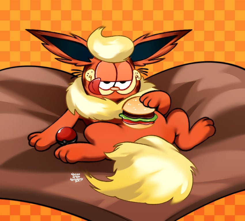 flareon and garfield (pokemon and 1 more) drawn by chocoholicmonkey