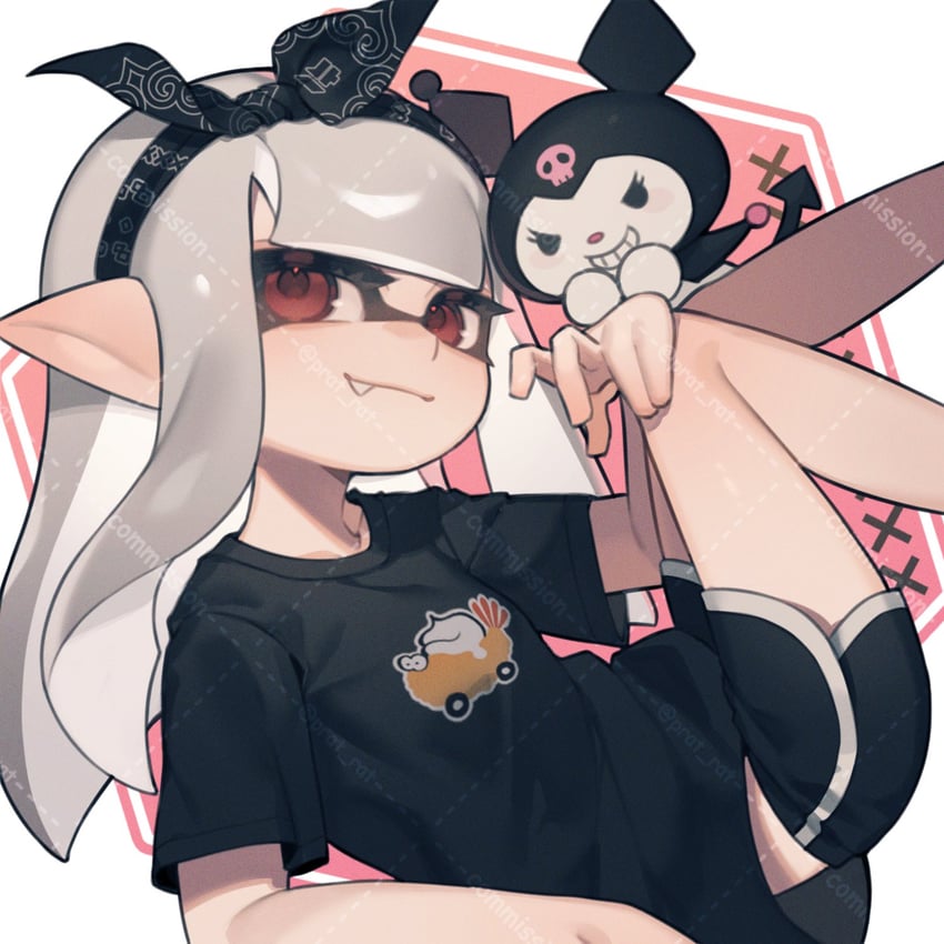 inkling player character, inkling girl, and kuromi (splatoon and 2 more) drawn by prat_rat