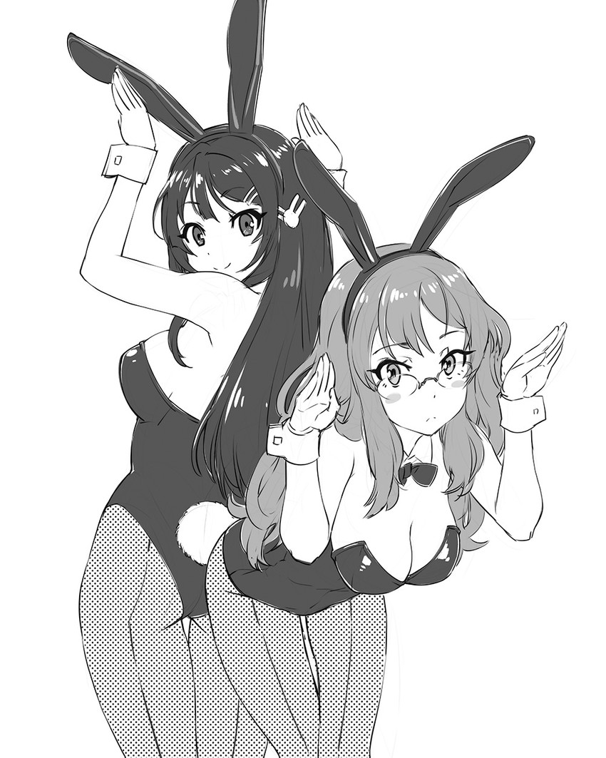 sakurajima mai and futaba rio (seishun buta yarou) drawn by ueyama_michirou