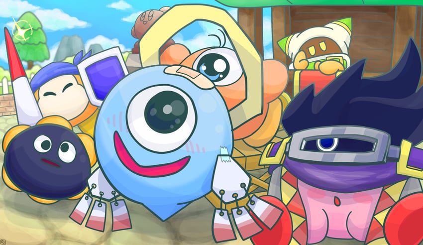 kirby, magolor, bandana waddle dee, gooey, waddle doo, and 5 more (kirby and 4 more) drawn by suyasuyabi