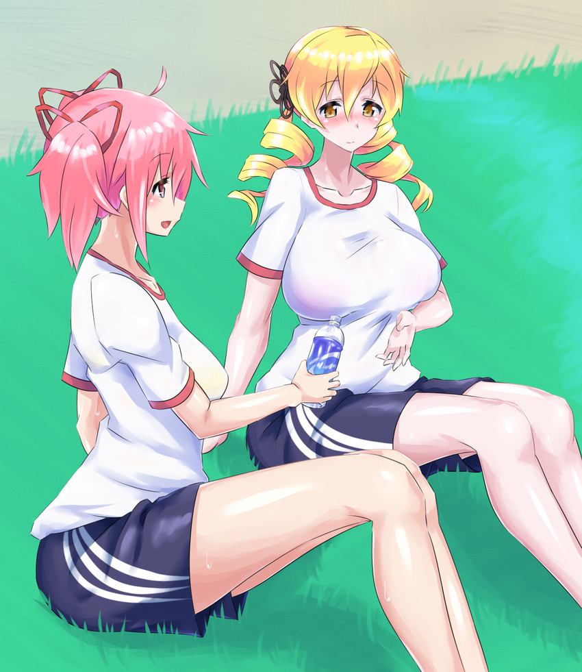 kaname madoka and tomoe mami (mahou shoujo madoka magica) drawn by mizuumi_(bb)
