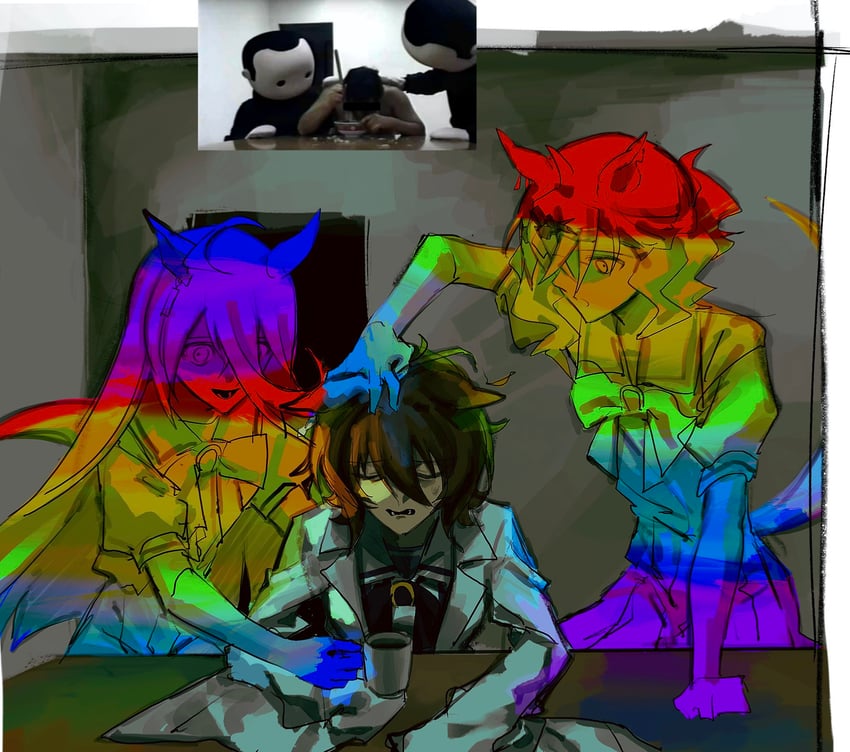 agnes tachyon, manhattan cafe, and jungle pocket (umamusume and 1 more) drawn by shikabane_love