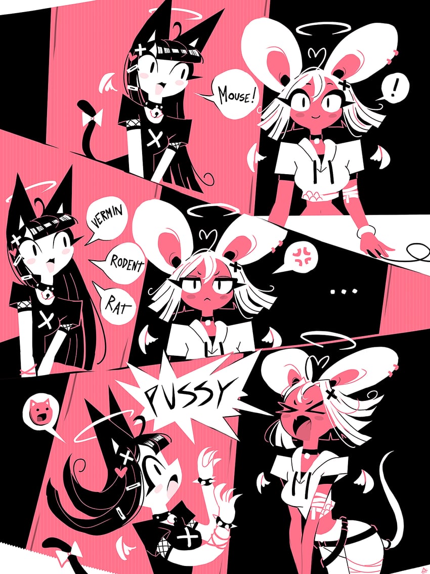 cat girl and mouse girl (original) drawn by andaerz