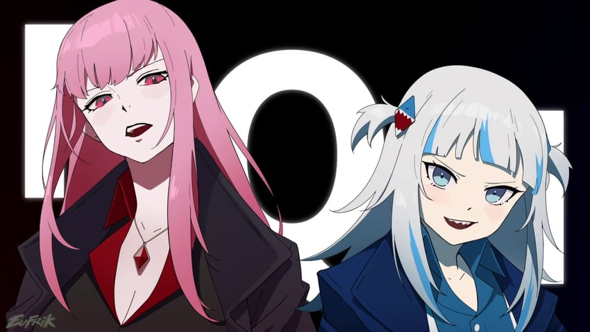 gawr gura and mori calliope (hololive and 2 more) drawn by eufrik