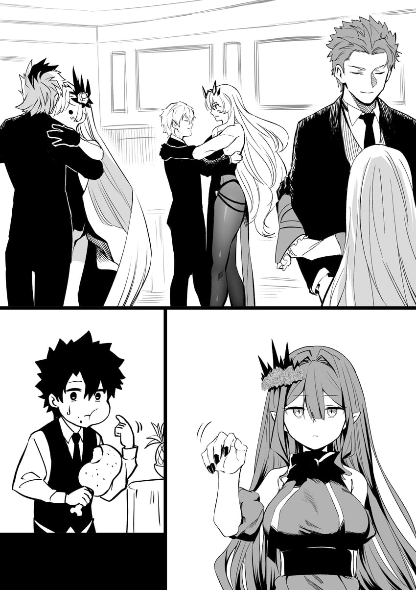 fujimaru ritsuka, melusine, barghest, gawain, brynhild, and 3 more (fate and 1 more) drawn by hirunagi