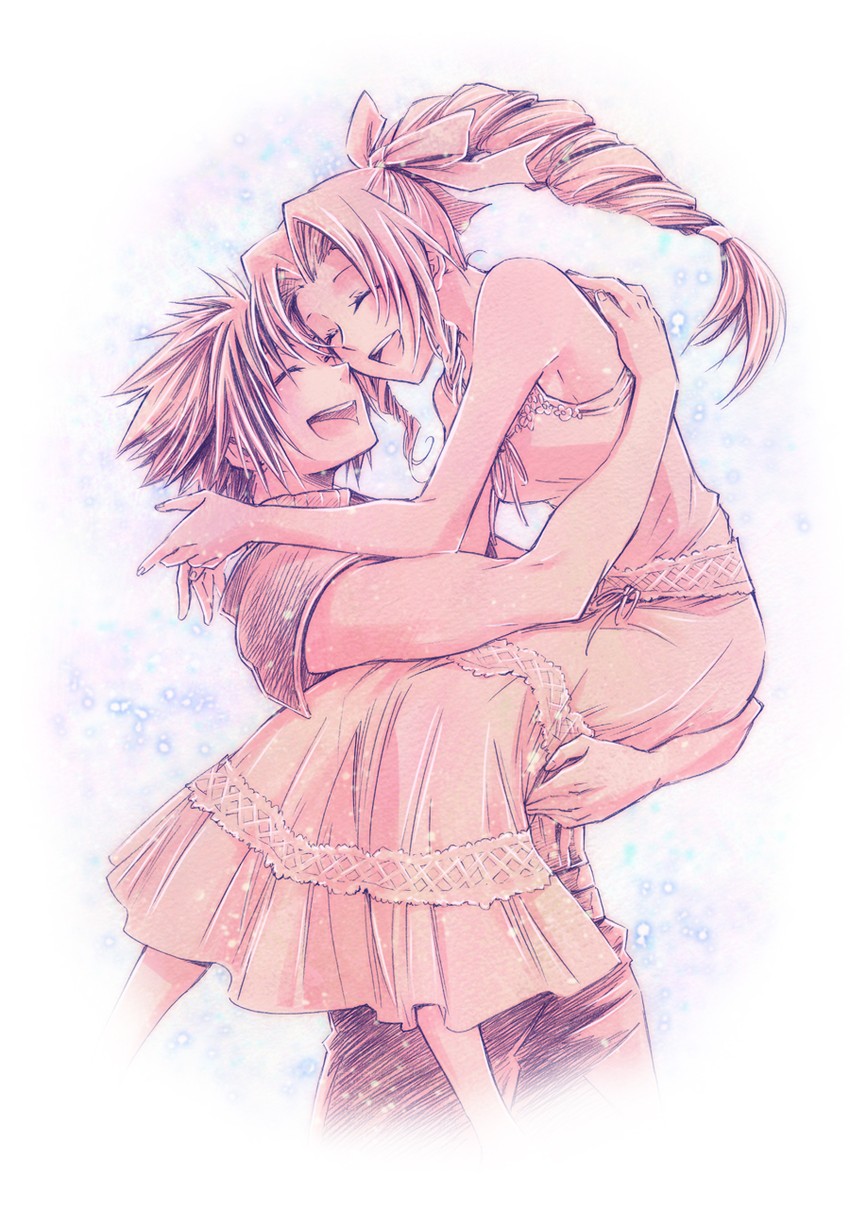 aerith gainsborough and zack fair (final fantasy and 2 more) drawn by nonosaki