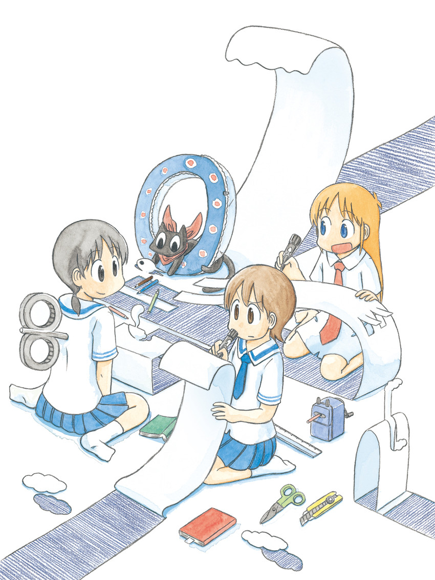 shinonome nano, aioi yuuko, professor shinonome, and sakamoto (nichijou) drawn by arawi_keiichi