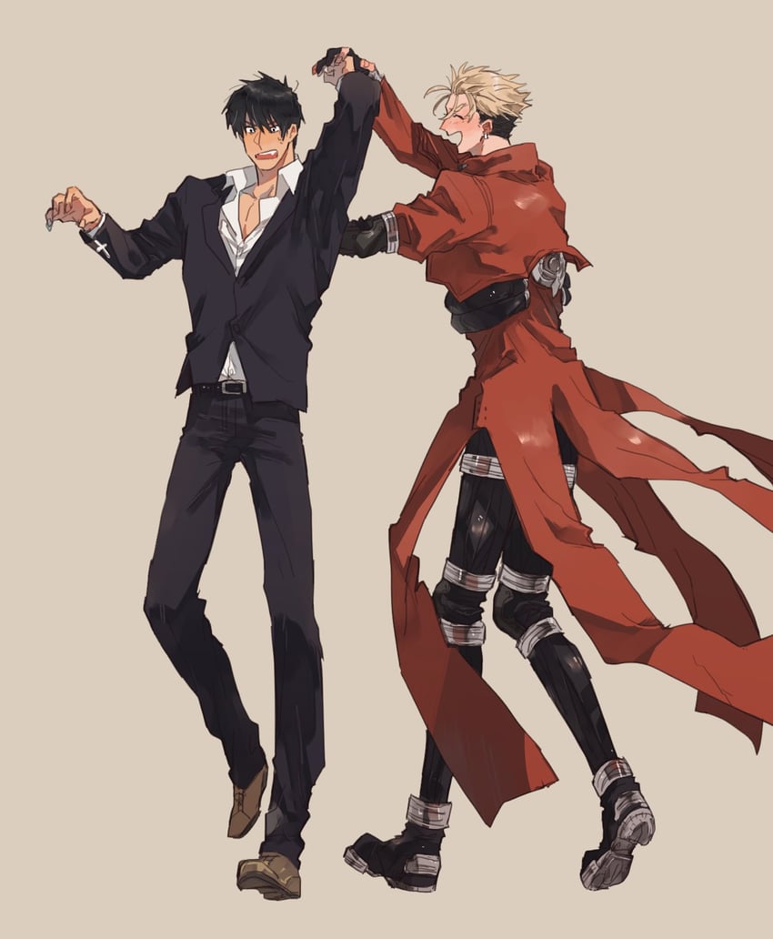 vash the stampede and nicholas d. wolfwood (trigun) drawn by bbbb_fex