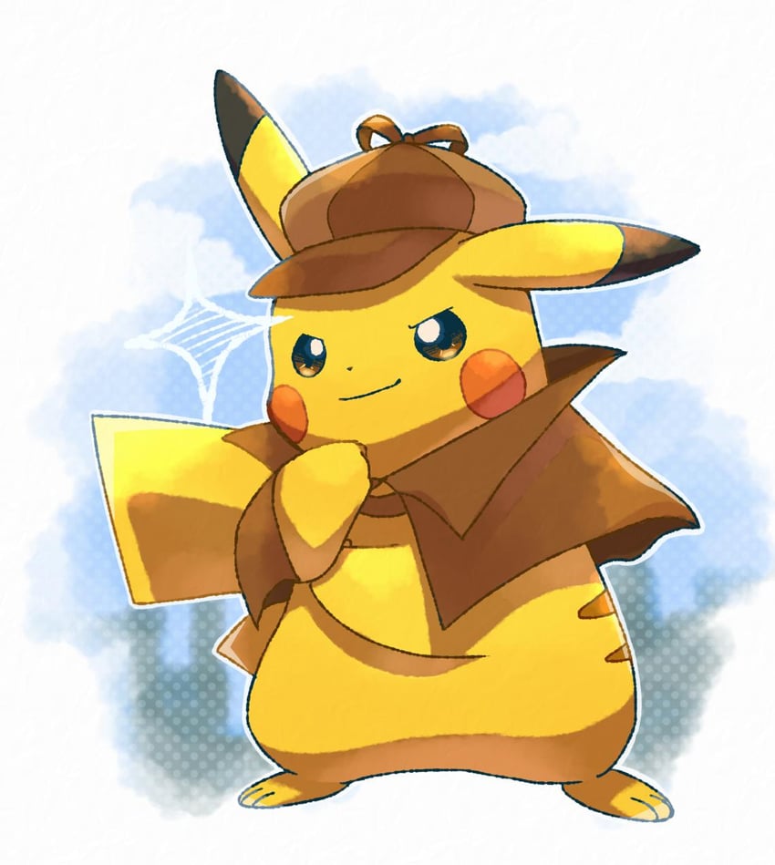 pikachu and detective pikachu (pokemon and 1 more) drawn by roku_(rokkrn)
