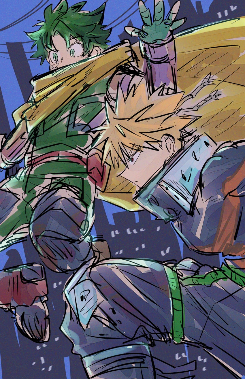 midoriya izuku and bakugou katsuki (boku no hero academia) drawn by bibiri_(r42r98r)