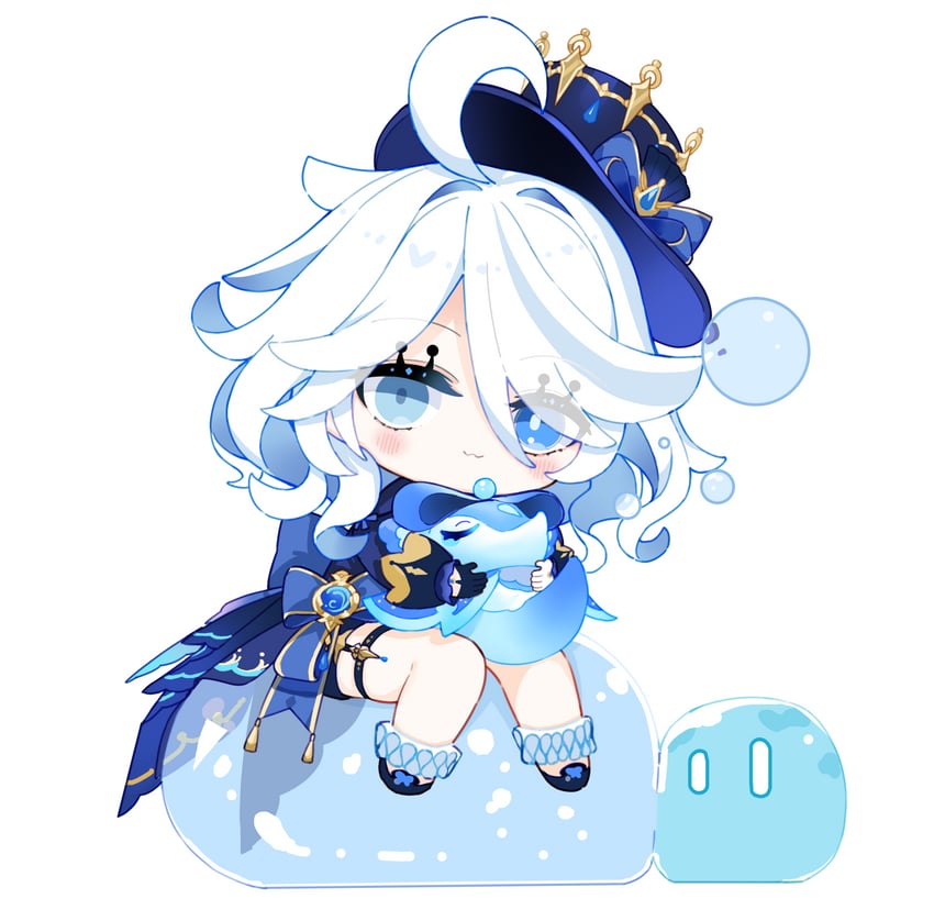 furina, slime, surintendante chevalmarin, and hydro slime (genshin impact) drawn by kou_mashiro