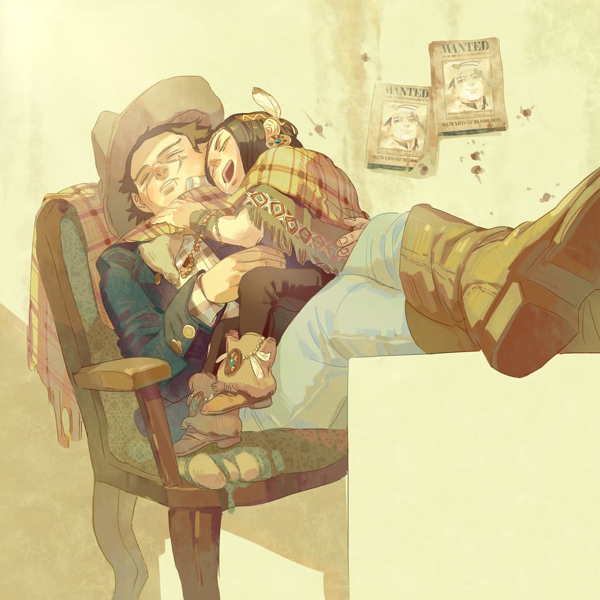 sugimoto saichi, ogata hyakunosuke, and asirpa (golden kamuy) drawn by chengongzi123