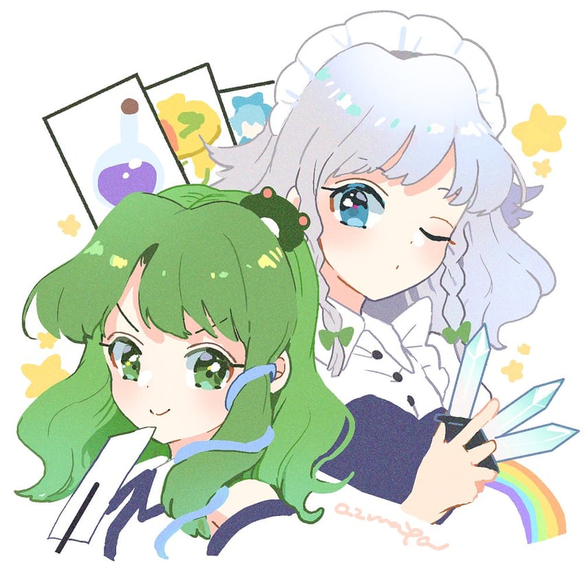 izayoi sakuya and kochiya sanae (touhou and 1 more) drawn by azuma_aya