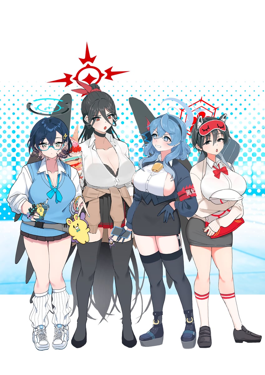 ako, hasumi, tsubaki, and chihiro (blue archive) drawn by ushimochi