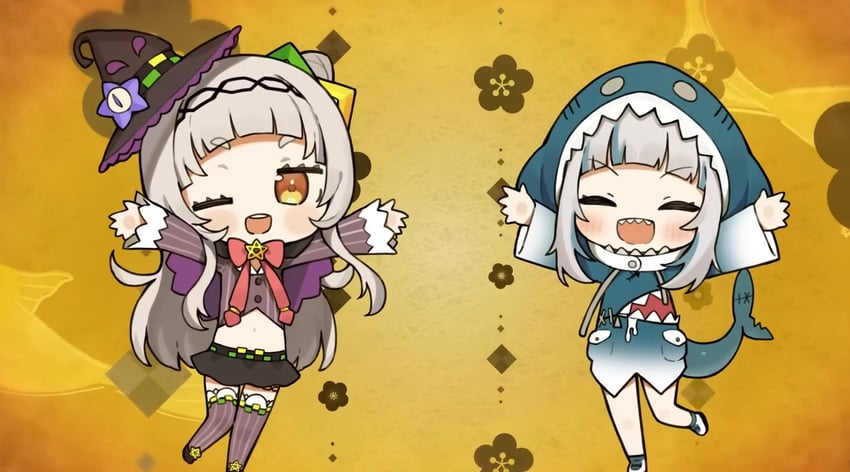 gawr gura and murasaki shion (hololive and 1 more) drawn by seramikku