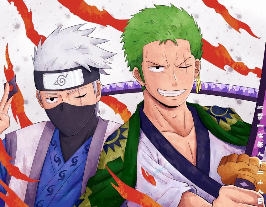 roronoa zoro and hatake kakashi (one piece and 2 more) drawn by sawada-china