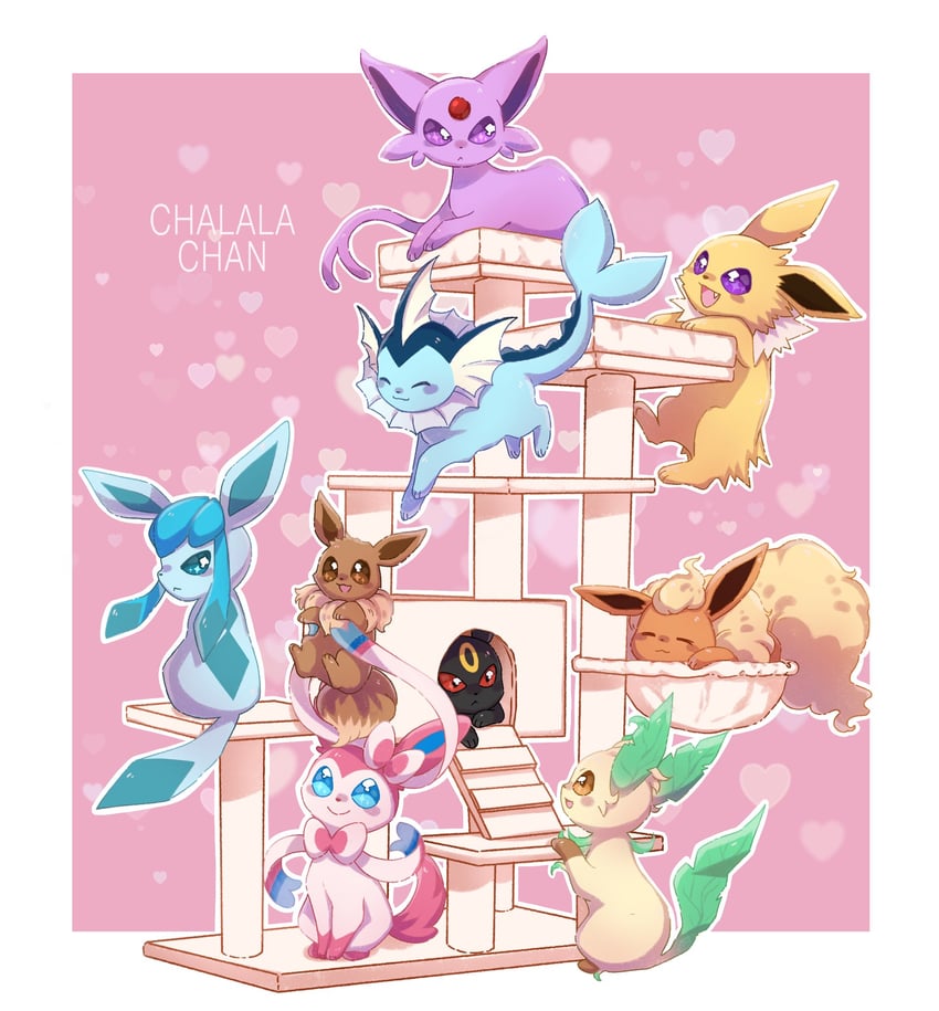 eevee, sylveon, umbreon, glaceon, vaporeon, and 4 more (pokemon) drawn by chalalachan