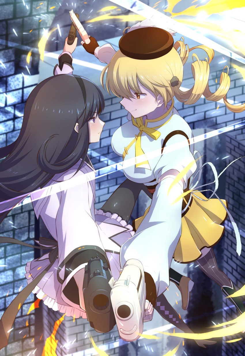 akemi homura and tomoe mami (mahou shoujo madoka magica and 1 more) drawn by touyu_(yuruyuruto)