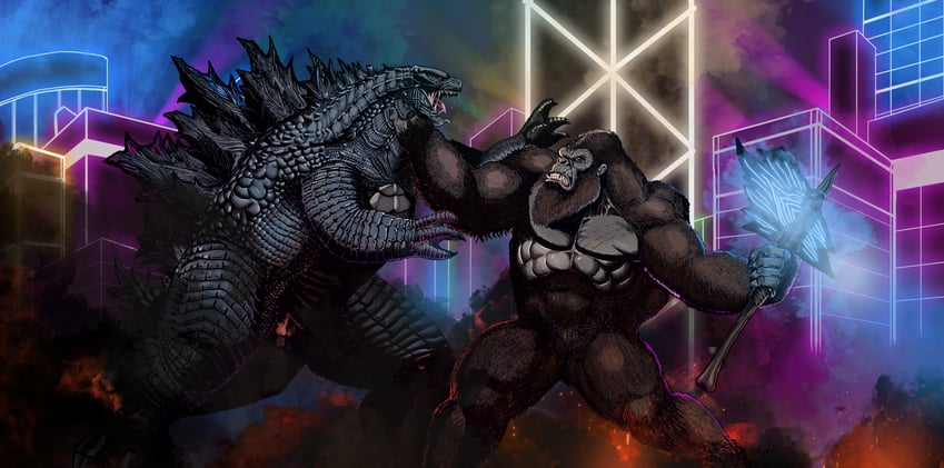 godzilla, king kong, and kong (monsterverse and 5 more) drawn by christian_willett