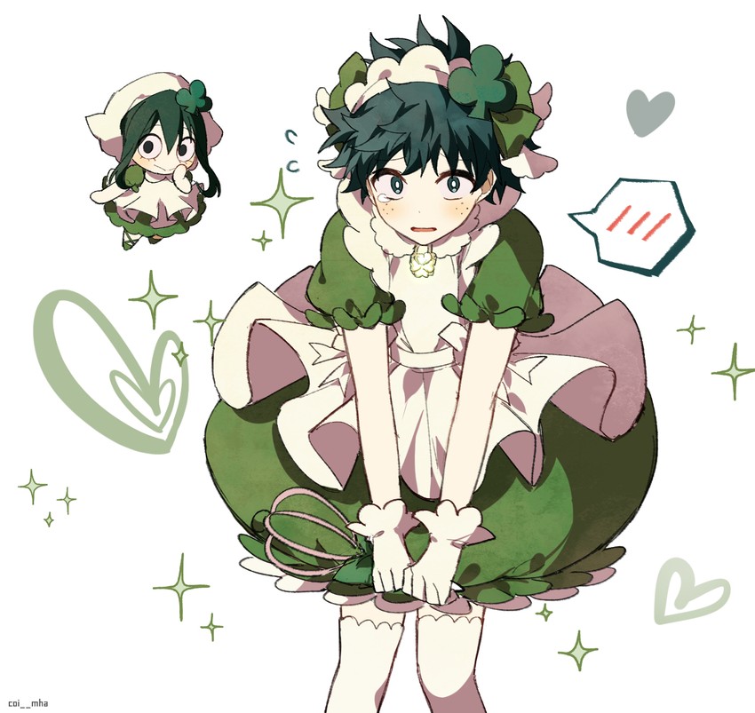 midoriya izuku, asui tsuyu, suu, and amulet clover (boku no hero academia and 1 more) drawn by coi_mha