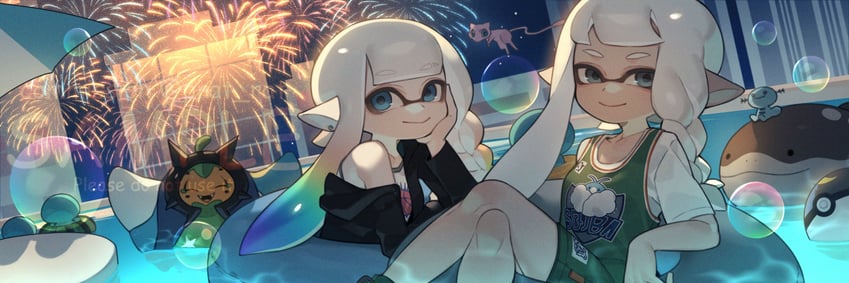 inkling player character, inkling girl, wooper, clodsire, and ogerpon (pokemon and 1 more) drawn by prat_rat