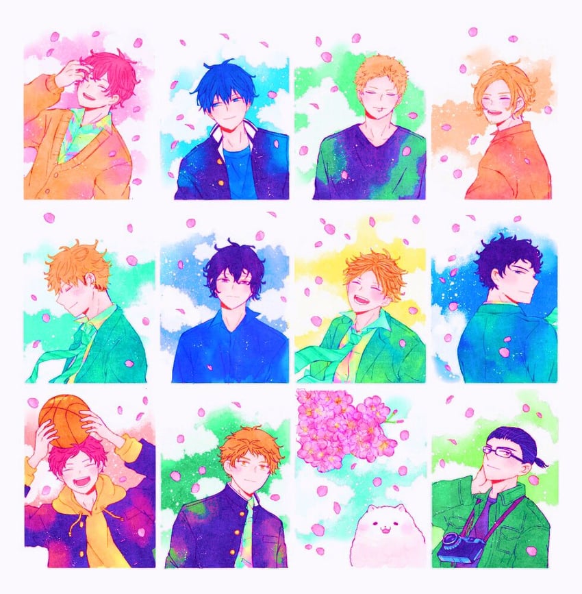 murata ugetsu, kaji akihiko, satou mafuyu, uenoyama ritsuka, kashima hiiragi, and 7 more (given) drawn by bibibimix39