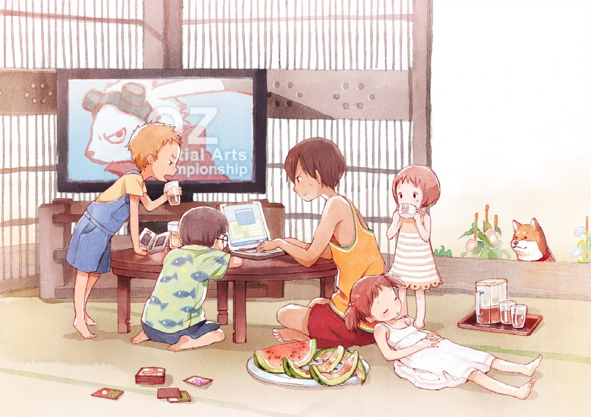 ikezawa kazuma, king kazma, hayate, jinnouchi shingo, jinnouchi mao, and 2 more (summer wars) drawn by yuu_(plasm)