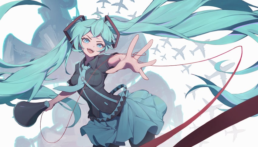 hatsune miku (vocaloid and 1 more) drawn by ivyelin