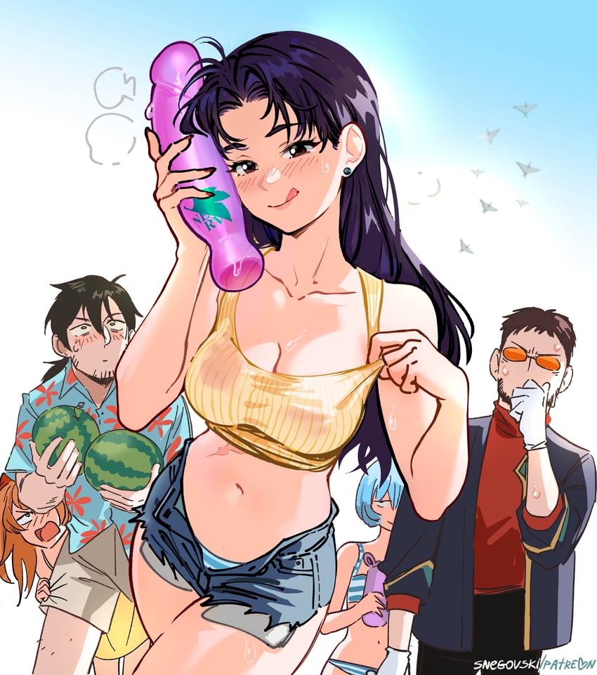 souryuu asuka langley, ayanami rei, katsuragi misato, ikari gendou, and kaji ryouji (neon genesis evangelion) drawn by snegovski