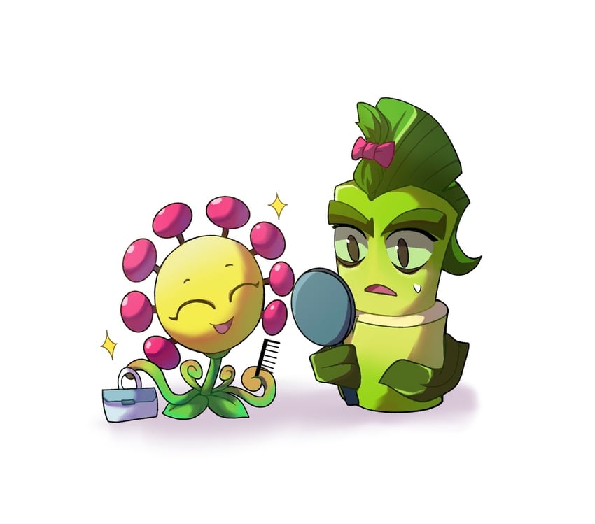 bamboo spartan and sundew tangler (plants vs. zombies and 1 more) drawn by yuanzidiedaole