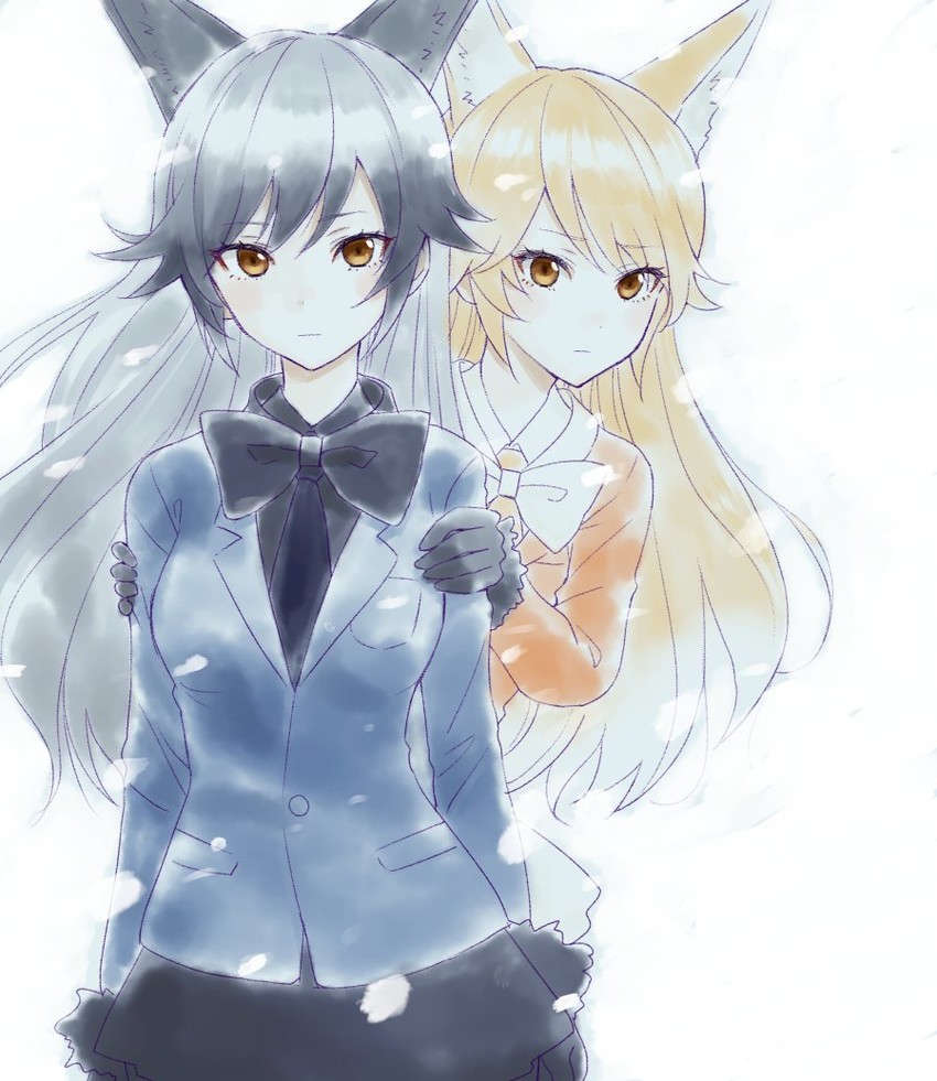 silver fox and ezo red fox (kemono friends) drawn by inumoto