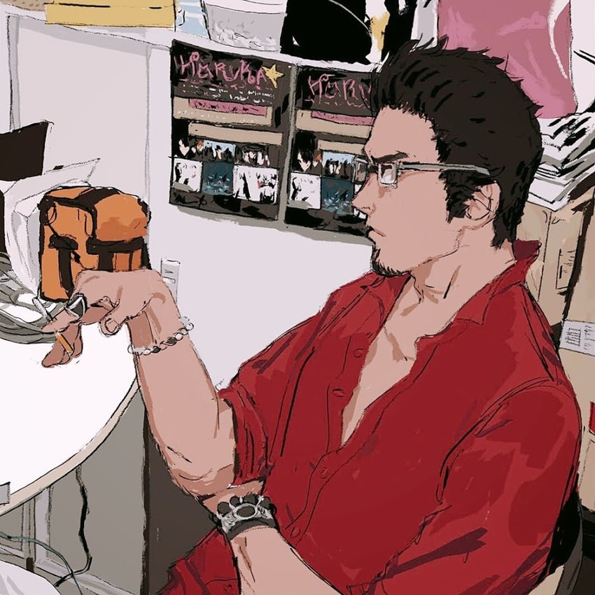 kiryu kazuma and kuroda takaya (real life and 1 more) drawn by sapgoon