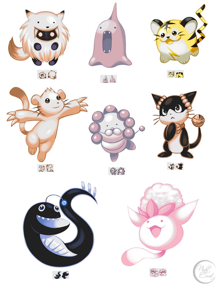 kotora, animon, wataneko, ringring, wolfman, and 3 more (pokemon and 1 more) drawn by nightcomet