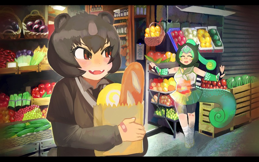 panther chameleon and japanese black bear (kemono friends) drawn by igarashi_(nogiheta)