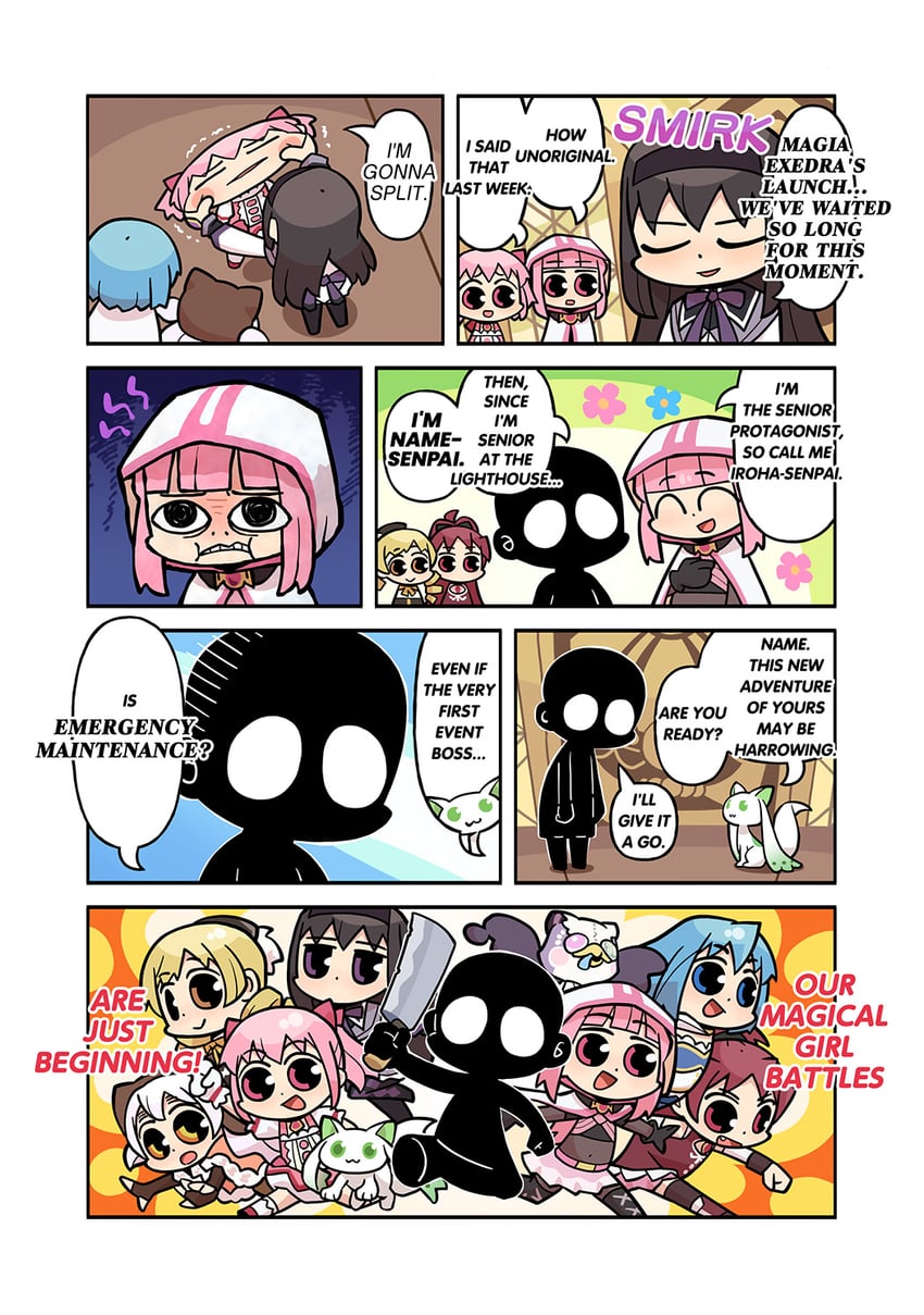akemi homura, kaname madoka, miki sayaka, sakura kyoko, tomoe mami, and 5 more (mahou shoujo madoka magica and 2 more) drawn by papa_(shimeguru)
