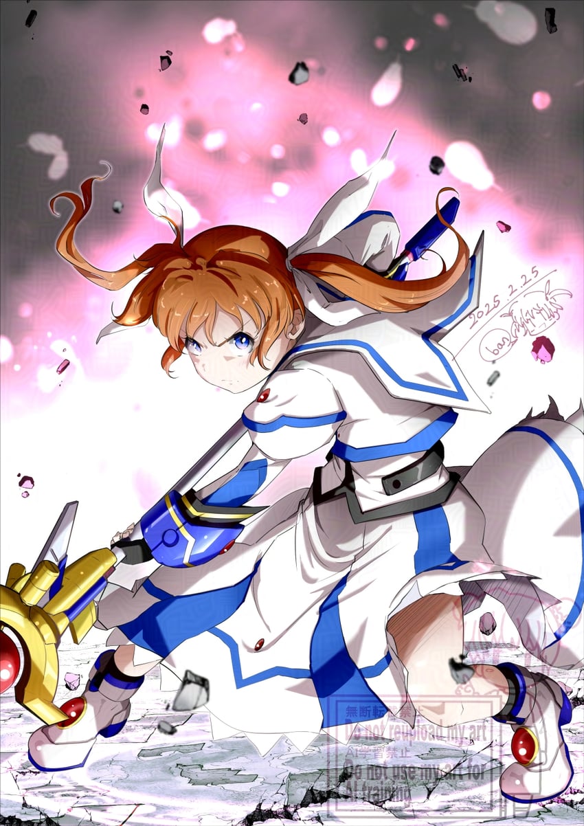 takamachi nanoha and raising heart (lyrical nanoha and 3 more) drawn by ban_(777purin)