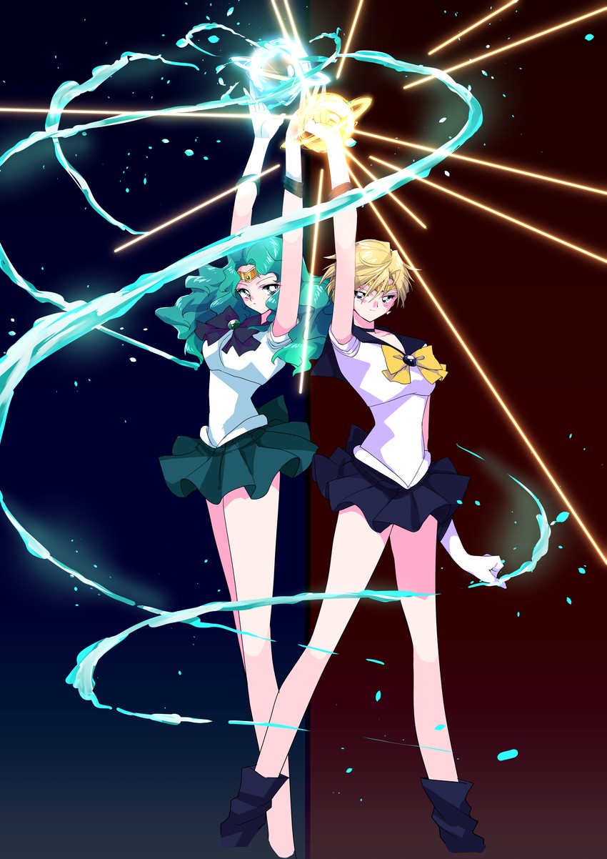 ten'ou haruka, kaiou michiru, sailor uranus, and sailor neptune (bishoujo senshi sailor moon) drawn by pochi_(askas_is_god)