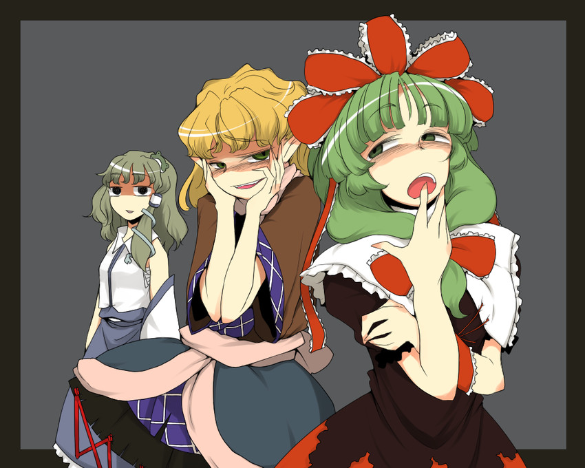 kochiya sanae, mizuhashi parsee, and kagiyama hina (touhou) drawn by toriga_naku