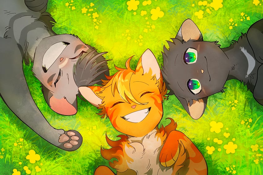 firestar, graystripe, and ravenpaw (warrior cats and 1 more) drawn by neko_gokoro