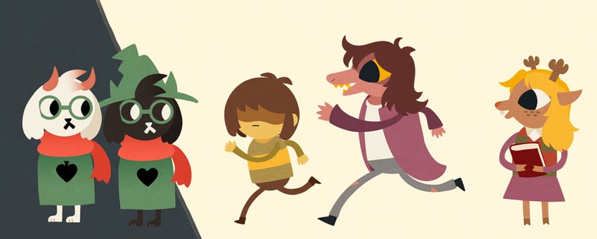 kris, susie, ralsei, noelle holiday, and napstablook (deltarune and 1 more) drawn by crescendeon