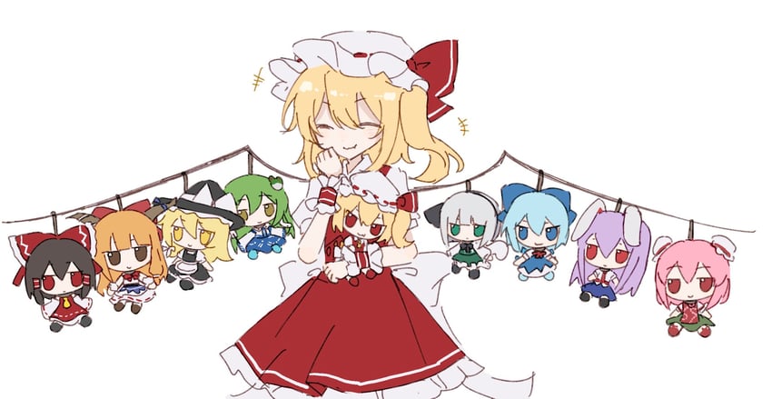 hakurei reimu, kirisame marisa, flandre scarlet, kochiya sanae, konpaku youmu, and 4 more (touhou) drawn by wusem0108