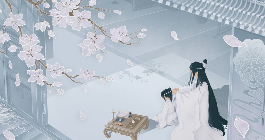 lan wangji and lan sizhui (modao zushi) drawn by huaepiphany