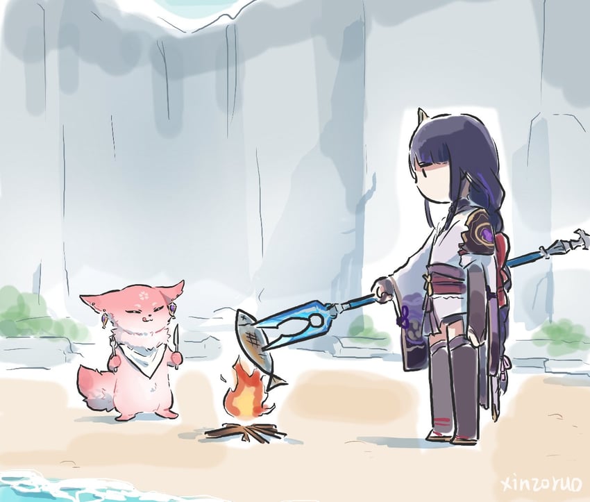 raiden shogun and yae miko (genshin impact) drawn by xinzoruo