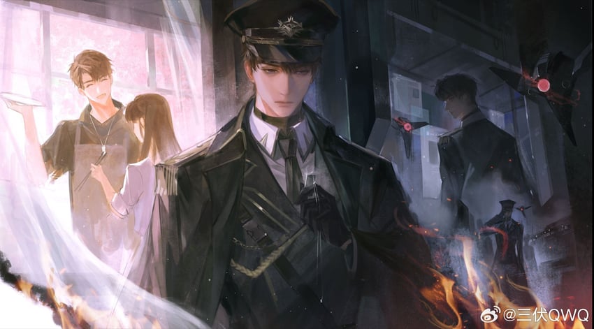 protagonist and caleb (love and deepspace) drawn by sanfu_qwq