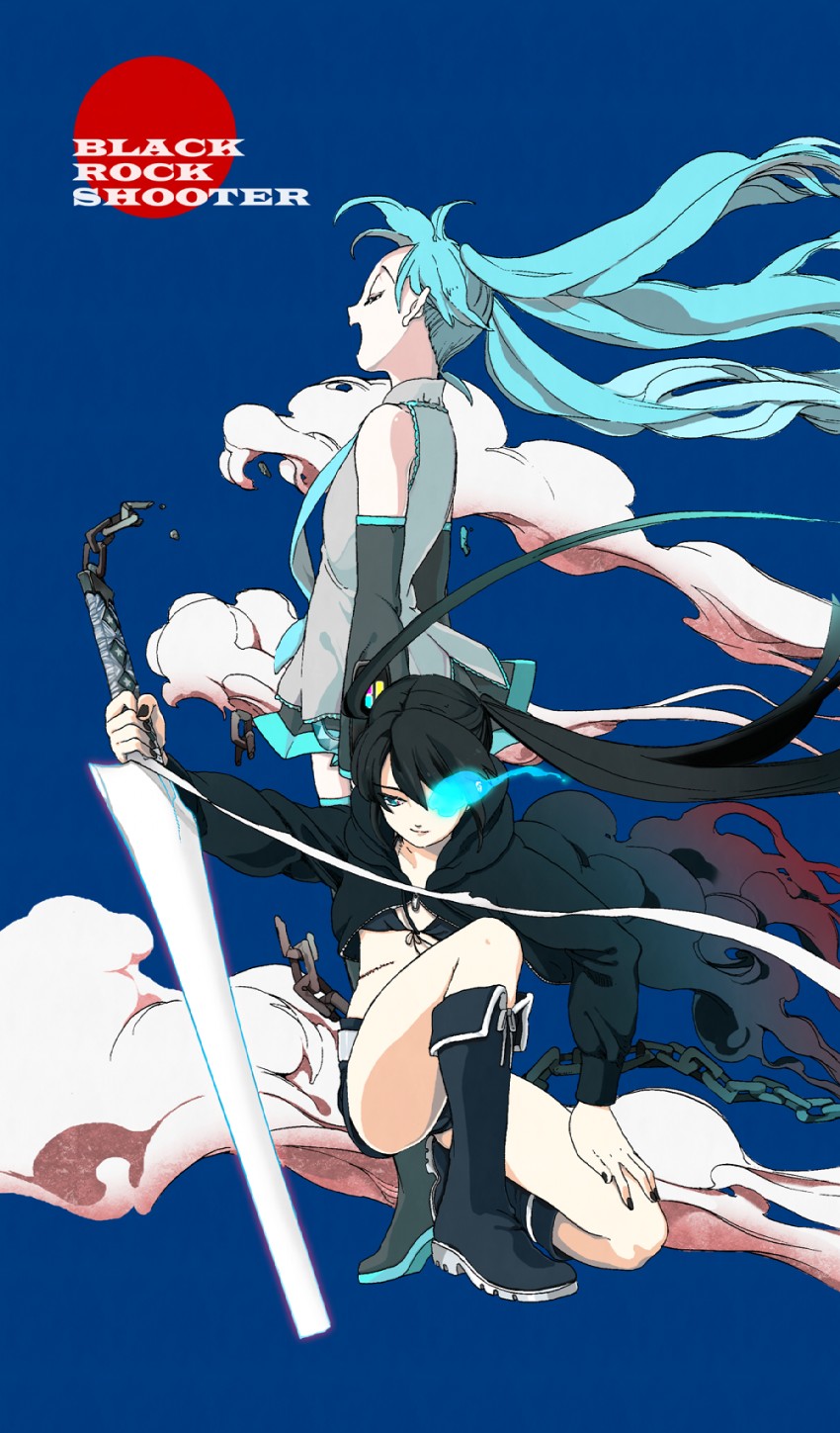 hatsune miku and black rock shooter (vocaloid and 1 more) drawn by kanke_(yonkuma)